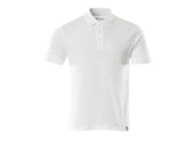 Mascot Poloshirt Sustainable i hvid, størrelse XL, fremstillet af 100% økologisk bomuld med moderne pasform og knaplukning.