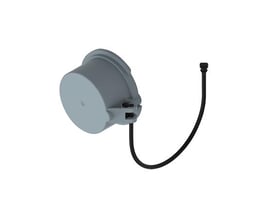 Mennekes PTX-beskyttelseslåg til 32A 3P+4P-stik i grå, vist med rundt låg og fastgjort sort sikringswire.