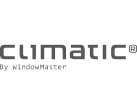 Climatic logo med teksten 'By WindowMaster' nedenunder i grå nuancer på hvid baggrund.