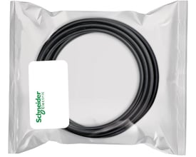 Schneider Electric 8-pole M12 sensorkabel med PVC-kappe, 15 meter langt og sort, pakket i klar plastik.