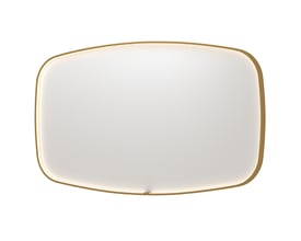 Sanibell SP31 spejl, 140x80 cm, superellipse form med børstet mat guld aluramme og integreret, dæmpbar LED-belysning.