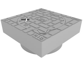 NID karm/dæksel, 315 mm, firkantet i grå komposit med et fast dæksel, klar til afløbsriste.