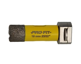 PRO-FIT diamanthulsav 18 mm, set fra siden, med tydelig gul branding og metalspids.