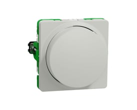 LK Wiser drejelysdæmper 1-modul i lysegrå med glat overflade og drejeknap, designet til LED-pærer.