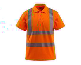 Mascot Bowen Hi-Vis poloshirt i orange, str. L, med ribkrave og reflekser for øget synlighed og sikkerhed.