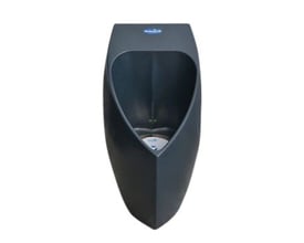 Uridan Waterless Eco urinal i grå 100% genbrugsplast med 50 mm lodret afgang og anti splash design.