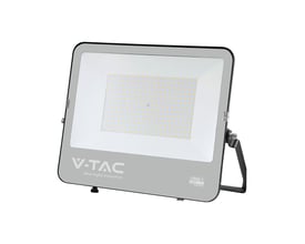 V-TAC 200W LED projektør i grå aluminium med Cree-chip og justerbar monteringsfod, vist på hvid baggrund.