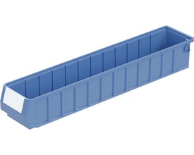 Bito Lagerteknik reolkasse RK i blå plast med målene 600x117x90 mm, vist fra siden og let vinklet.