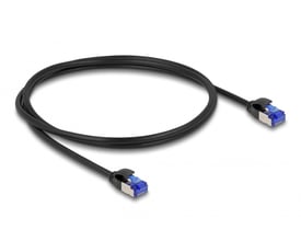 DeLock Cat.6A S/FTP Slim RJ45 netværkskabel på 1 meter i sort, vist med begge afskærmede stik.