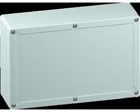 Spelsberg TG ABS kabinet i grå ABS plast, model 2516-9-o, med højglans finish og synlige skruer på låget.