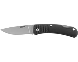 Coast BX300 kniv med et skarpt sølvfarvet blad og et sort, ergonomisk greb med tekstur for bedre greb.