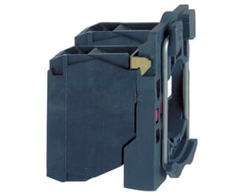 Detaljeret sidebillede af Schneider Electric kontaktelement ZB5AZ104, fremhæver kunststofmateriale og interne mekanismer.