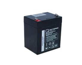 Q-Batteries 12V 4,5Ah AGM blybatteri med mærket 12LS-4.5, vist på hvid baggrund.