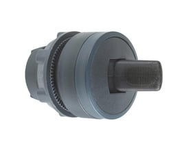 Schneider Electric ZB5 vippeafbryder med 2 faste positioner og sort drejegreb, 22mm i diameter på hvid baggrund.
