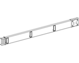 Detaljeret perspektiv af Schneider Electric kanalskinne med 6 udtag, 3 meter lang, hvid RAL 9001 og IP55 beskyttelse.