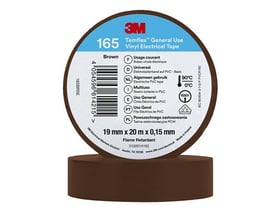 3M Temflex 165 elektrisk vinyltape, brun, 19 mm x 20 meter, til lavspændingsisolering og reparationer.