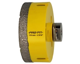 PRO-FIT diamanthulsav med 110 mm diameter i gul farve og et groft diamantbelagt skæreskær.