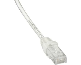 Lauritz Knudsen Cat.6 U/UTP patchkabel på 0,5 meter i hvid LSZH-kappe med tydeligt logo og RJ45-stik.