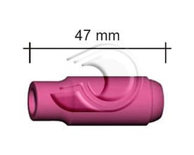 Abicor Binzel keramisk gaskop nr. 10, illustrerer længden på 47 mm og den 16 mm store diameter.