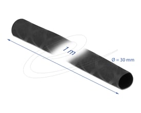 Sort DeLock-krympeflex med skridsikkert X-mønster, vist som et langt rør med markering af længde og diameter.