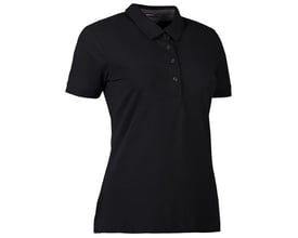 ID Identity sort stretch polo til damer i størrelse 2XL med klassisk krave og tre matchende knapper foran.