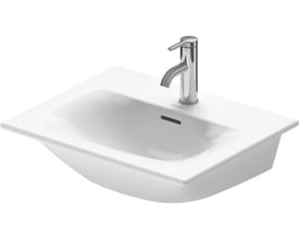 Duravit Viu firkantet hvid porcelænsvask 53x43cm med krom vandhane og overløb.