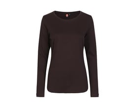 ID Identity langærmet dame T-shirt i mørk bordeaux, størrelse 2XL, lavet af blødt interlock-stof med antipilling-kvalitet.