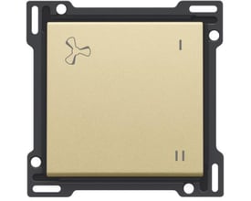Niko tangent med ventilationssymbol i elegant gold coated finish, viser tænd/sluk symboler.