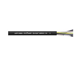 Lapp ÖLFLEX SERVO 719 kabel med sort yderkappe mærket 'LAPP KABEL STUTTGART ÖLFLEX SERVO 719 CE' og synlige indre ledere.