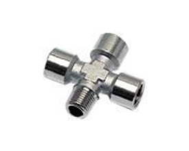 Parker kryds med udvendig BSPT R1/2 og indvendig BSPP G1/2, fremstillet i forniklet messing med ROHS-godkendelse.