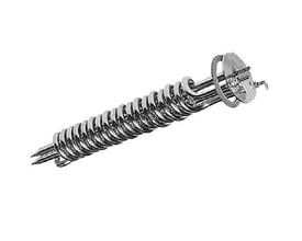 Metro Therm varmelegeme 901/3, set fra siden, med fokus på de spidse ender af varmerørene og spiralformen.