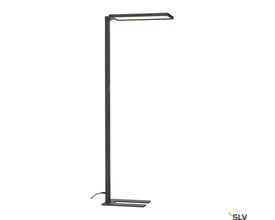 Stilren SLV WORKLIGHT gulvlampe i sort metal med et rektangulært lyspanel på hvid baggrund.