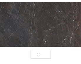 Svedbergs Brecc marmorbordplade på 101 × 46 cm med mørk, lysåret overflade og skitse af udskæringen.