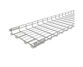 Nærbillede af Legrand gitterbakke FC 54/400-RS, der viser Fasclic+ samlingsdetaljer og sikkerhedskant i rustfri 316L stål.