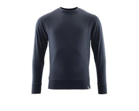 Mascot sweatshirt i mørk marineblå, størrelse XS, med rund hals og ribkanter, fremstillet af økologisk bomuld og genanvendt polyester.