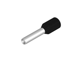 Weidmüller terminalrør med sort plastkrave og metallisk rør, designet til ledere på 0,5-2,5 mm², vist på hvid baggrund.