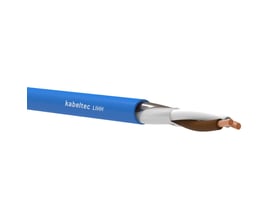 Blå multifunktionskabel LIHH 2x0,75 med fritlagt kobberleder og isolering, mærket 'kabeltec LIHH'.