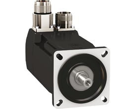 Schneider Electric BMH servomotor med 3.4 Nm, 8000 omdr./min., IP54, viser notaksel og to metalstik på sort hus.