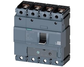 Siemens 3VA1 maksimalafbryder i grå plast med fire poler, 250A og 415V brydeevne på neutral baggrund.
