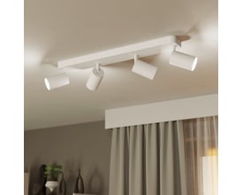 EGLO Telimbela-Z Spot RGB monteret på et hvidt loft, med fire justerbare hvide lamper i et moderne design.