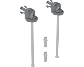 Geberit monteringsbeslag i grå plast med 220 mm længde, vist sammen med to små grå adaptere på hvid baggrund.