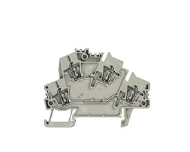 Nærbillede af Weidmüller gennemgangsklemme ZDK 2.5-2, der viser fjedertilslutningsmekanismen og 2,5mm² ledningskapacitet.