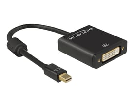 DeLock adapter med Mini DisplayPort hanstik til DVI hunstik, understøtter 4K ved 30 Hz i sort design.