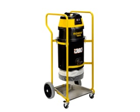 Ronda 1800 professionel støvsuger med gul ramme, sorte beholdere og grå hjul på hvid baggrund.