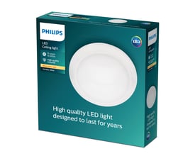 Philips Cinnabar loftlampe i hvid plast, 6W LED med 2700K varmt hvidt lys og 600 lumen.