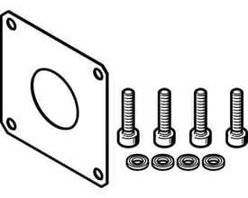Festo tætningssæt EADS-F-40A med en firkantet monteringsplade og fire skruer med skiver på en hvid baggrund.