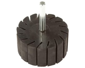 Tyrolit premium-gummiholder til sliberinge på 75 x 30 mm med mørk, rund holder og metalspindel.