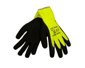 Boisen Safety Thor Grip Termo arbejdshandsker str. 9, i sort og fluorescerende gul med latex foam-belægning.