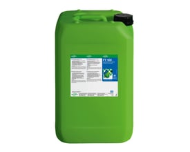 Bio-Circle FT 100 rengøringsmiddel 20 liters grøn dunk med sort skruelåg og etiket på hvid baggrund.