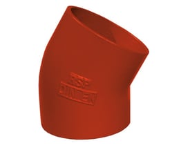 Rød SML bøjning i støbejern til afløbssystemer, 83 mm diameter og 30° vinkel, med præget mærke.